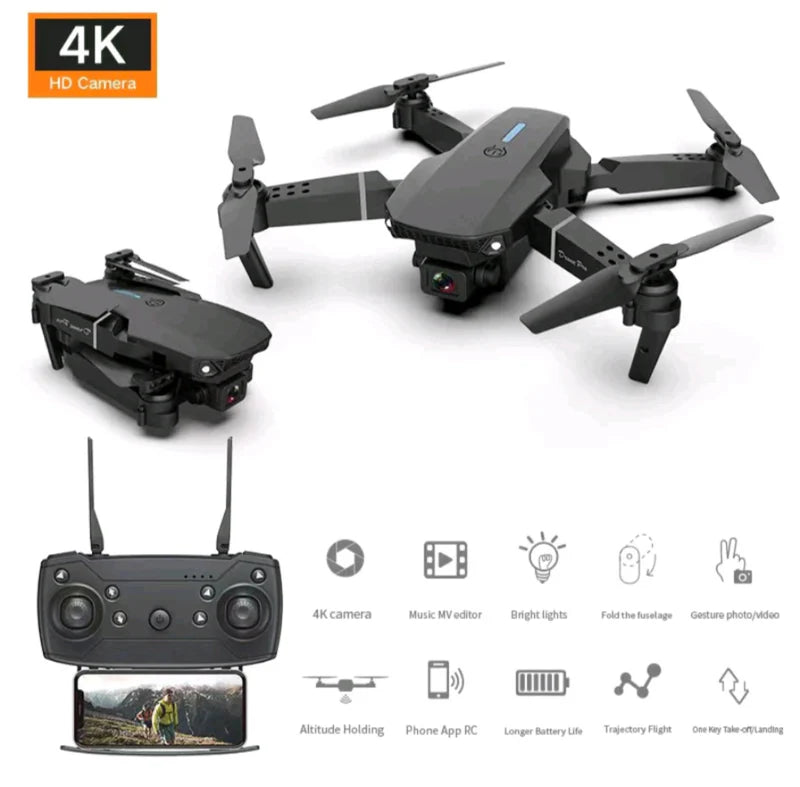 DRONE E88 PRO C/ CAMERA + 1 BATERIA RESERVA + BAG PRETA